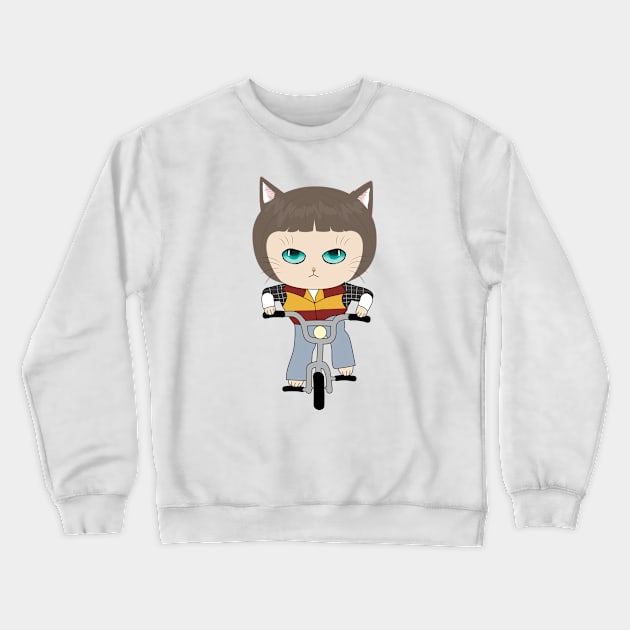 Stranger Things - Cat Will Byers with bike Crewneck Sweatshirt by akwl.design